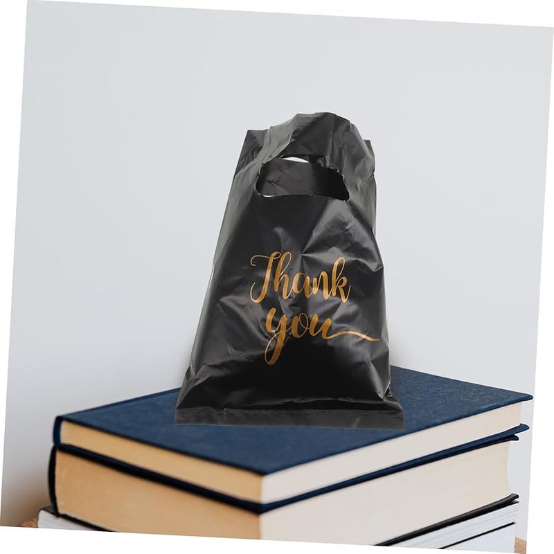 Large Black Plastic Gift Bag Handles 100 Pieces Present Wrapping Thank You Bags - Image 5